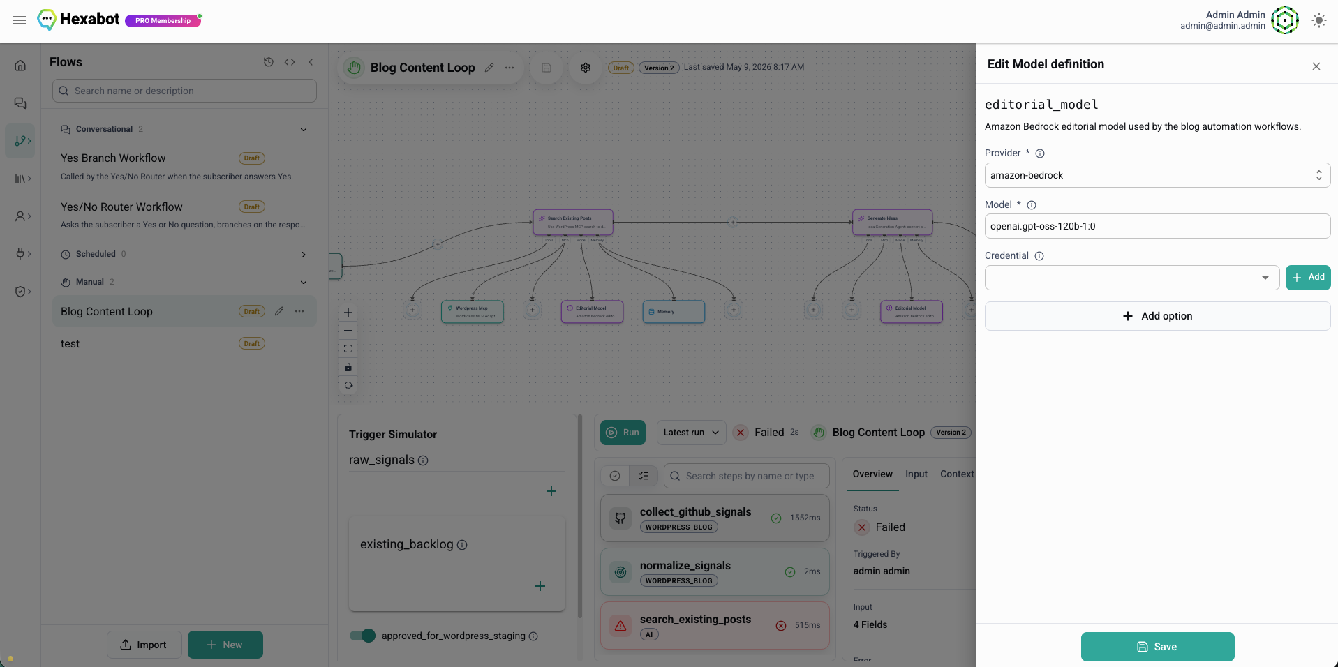 Hexabot model definition configured for an OpenAI model on Amazon Bedrock